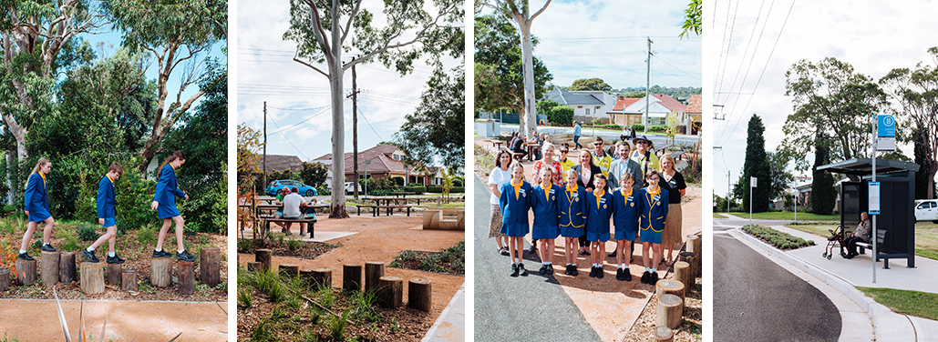 Images of children from Kotara South Public School playing in the new public space