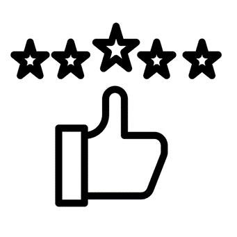 Thumbs up and five stars icon.