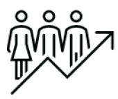 Icon of three people and an arrow going up.