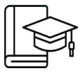 Book and graduation hat icon.