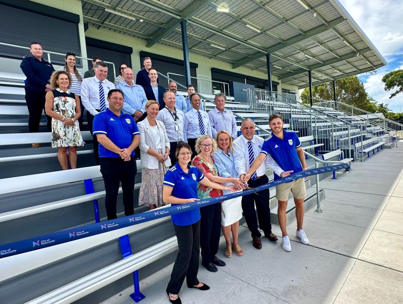 Celebrating the opening of the new grandstand at Darling Street Oval.
